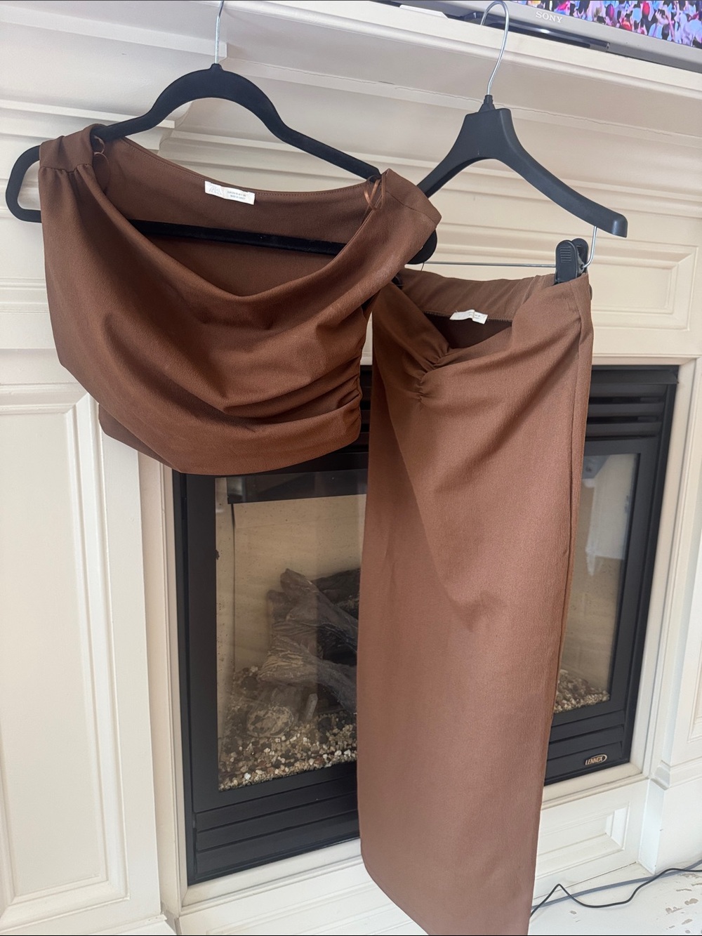 Zara Brown Draped Midi Skirt Set